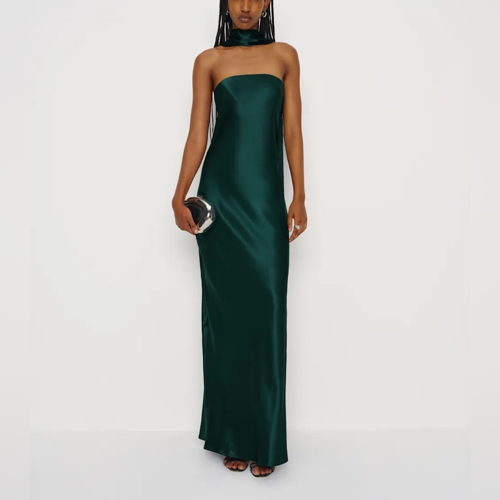 Reformation Oren Silk Dress In Forest, New without tags, never worn, no flaws.